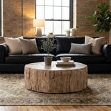 Table basse mosaïque - Bois pétrifié crème & résine - vue 7
