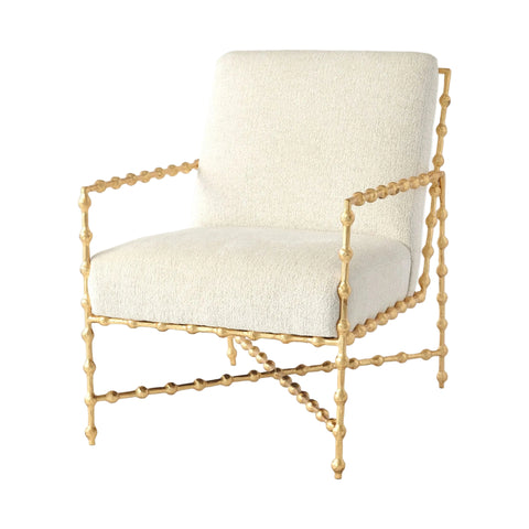 Fauteuil lounge - Fer forgé feuille d'or & tissu texturé