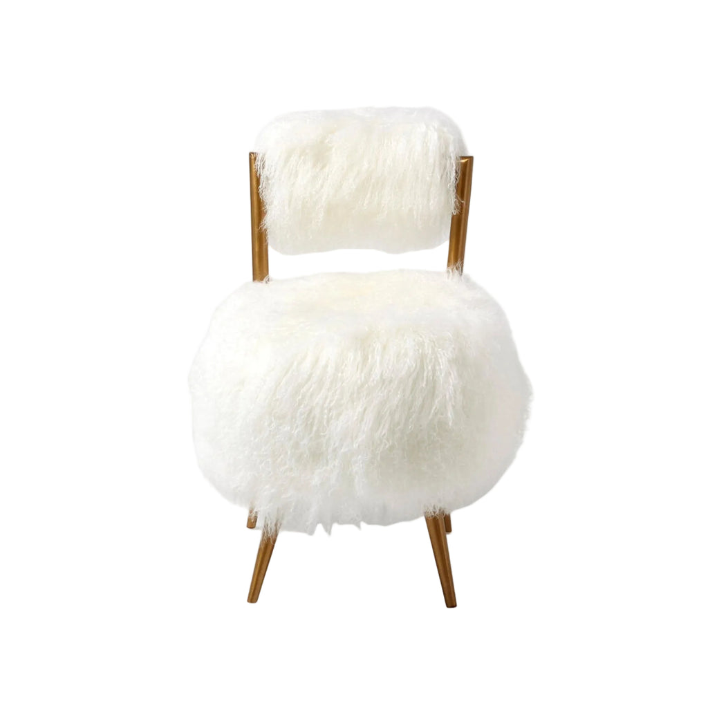 Fauteuil nuage - Agneau de Mongolie blanc & laiton patiné