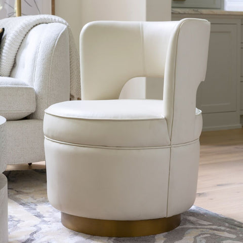 Fauteuil pivotant - Tissu muslin & base laiton bruni