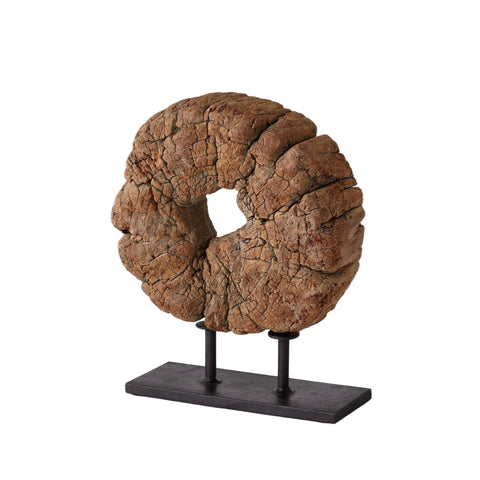 Objet Décoratif - Demi-Roue sur Socle Bois Naturel