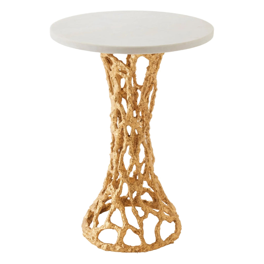 Table d'Appoint Or & Marbre Blanc